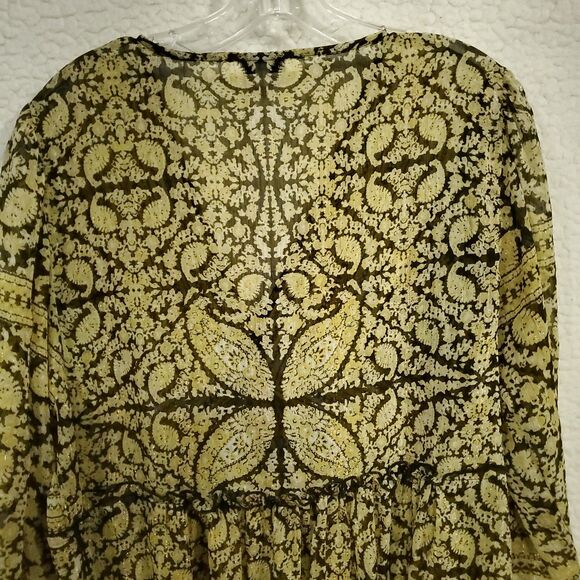 Rose + Olive Bohemian Look 3/4 Sleeves Flowy Shimmer Size L - Picture 9 of 16